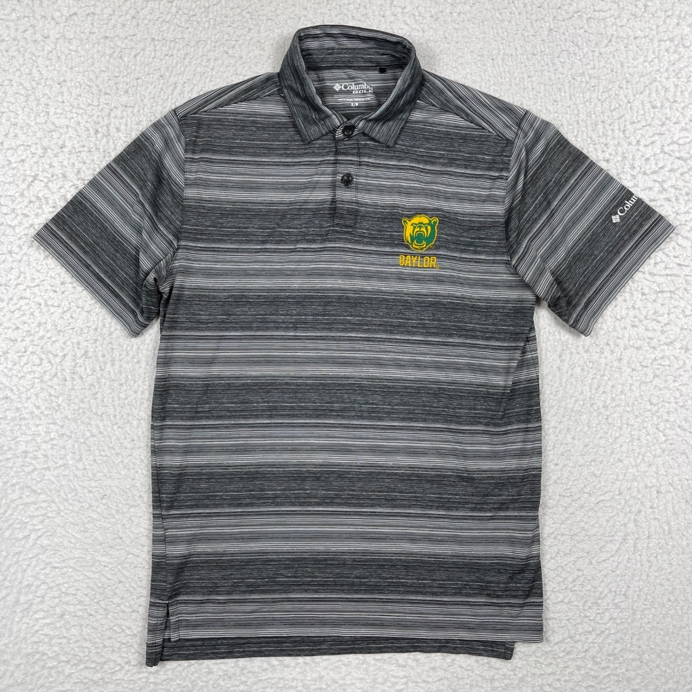 Baylor Bears Polo Shirt Men Small Grey Striped Omni-Wick Columbia Golf 19S73MP